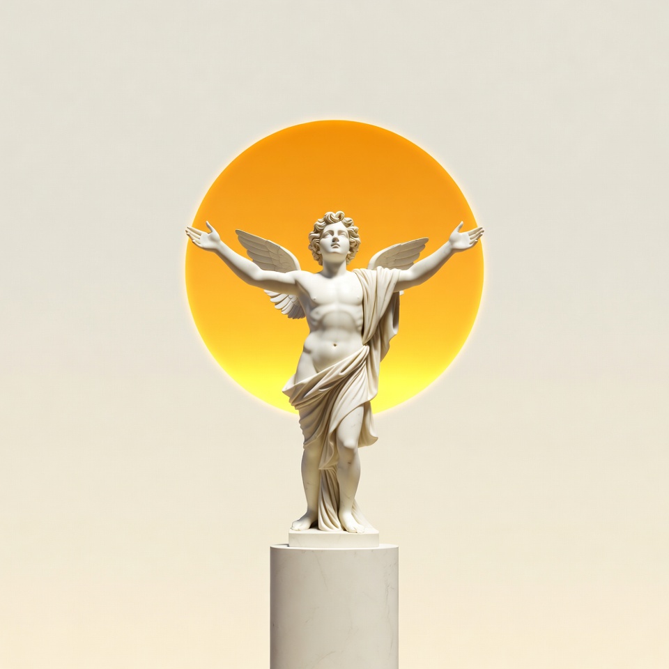 Winged Angel Statue with Sun Halo Winged Angel Statue with Sun Halo
