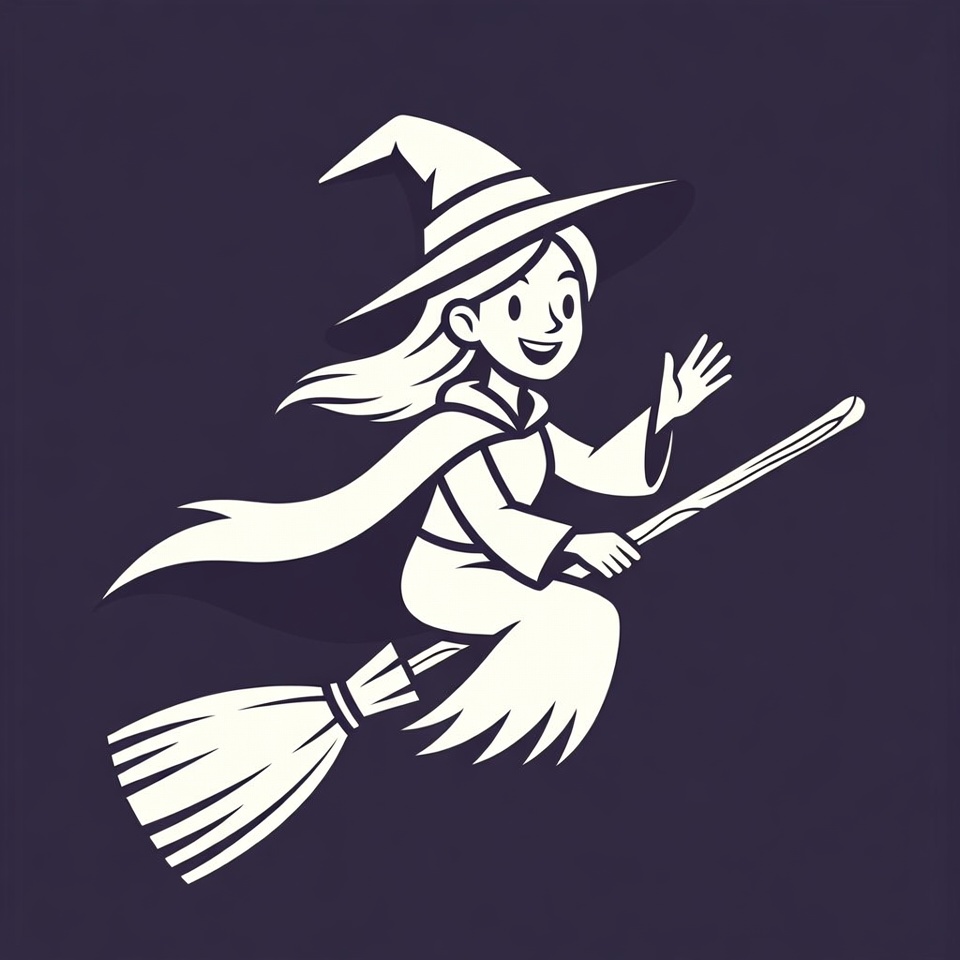 Cartoon Witch Flying on Broomstick Cartoon Witch Flying on Broomstick