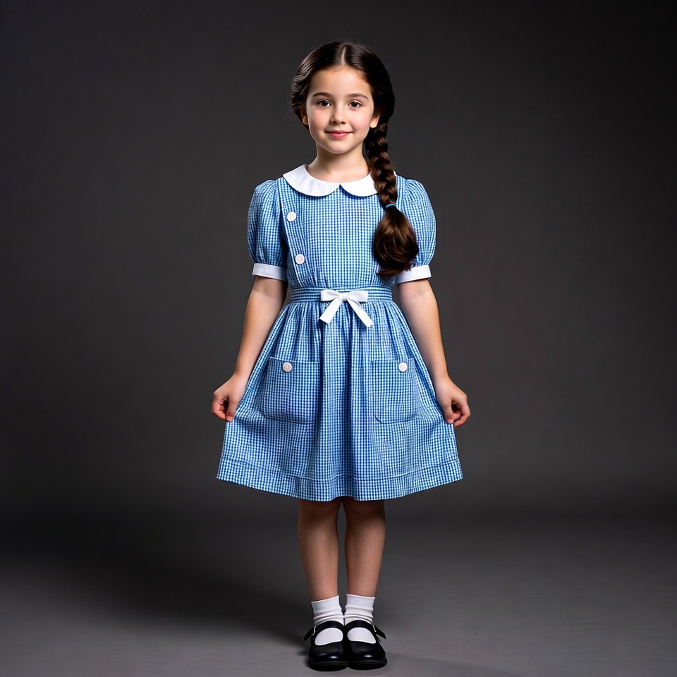 Girl in blue gingham dress Girl in blue gingham dress