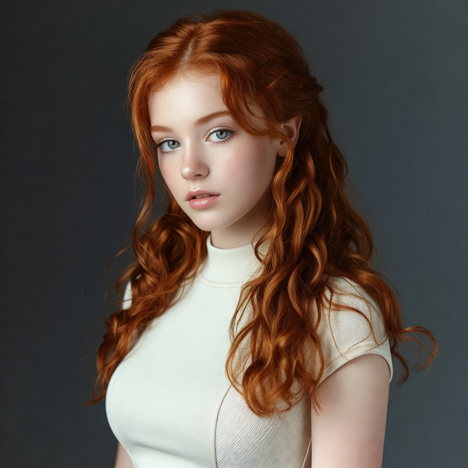 Redhead woman with long wavy hair Redhead woman with long wavy hair