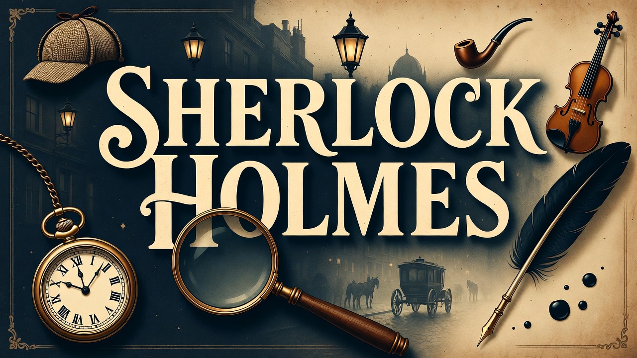 Sherlock Holmes Illustration with Deerstalker Magnifying Glass Sherlock Holmes Illustration with Deerstalker Magnifying Glass