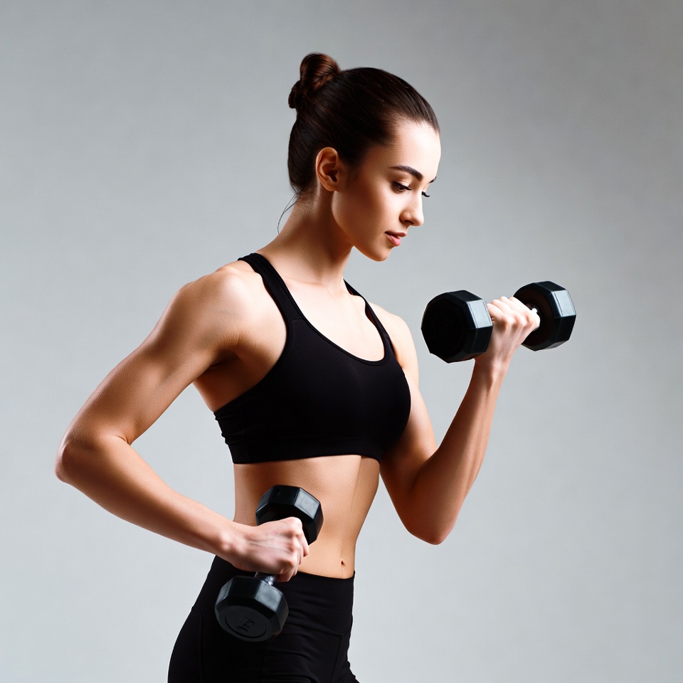 Woman doing bicep curls with dumbbells Woman doing bicep curls with dumbbells
