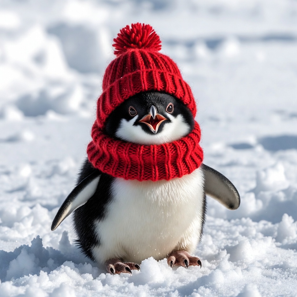 Penguin Wearing Red Beanie Scarf Penguin Wearing Red Beanie Scarf
