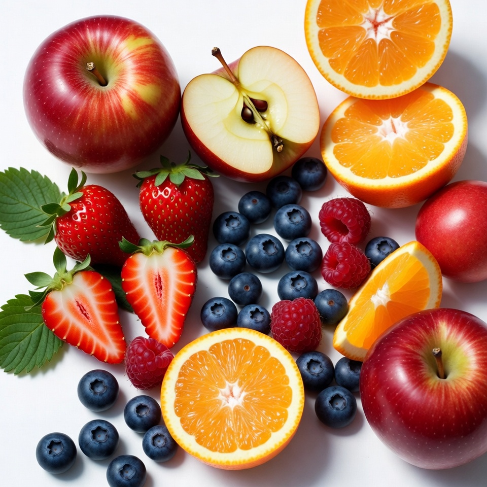 Fresh Mixed Fruits on White Background Fresh Mixed Fruits on White Background