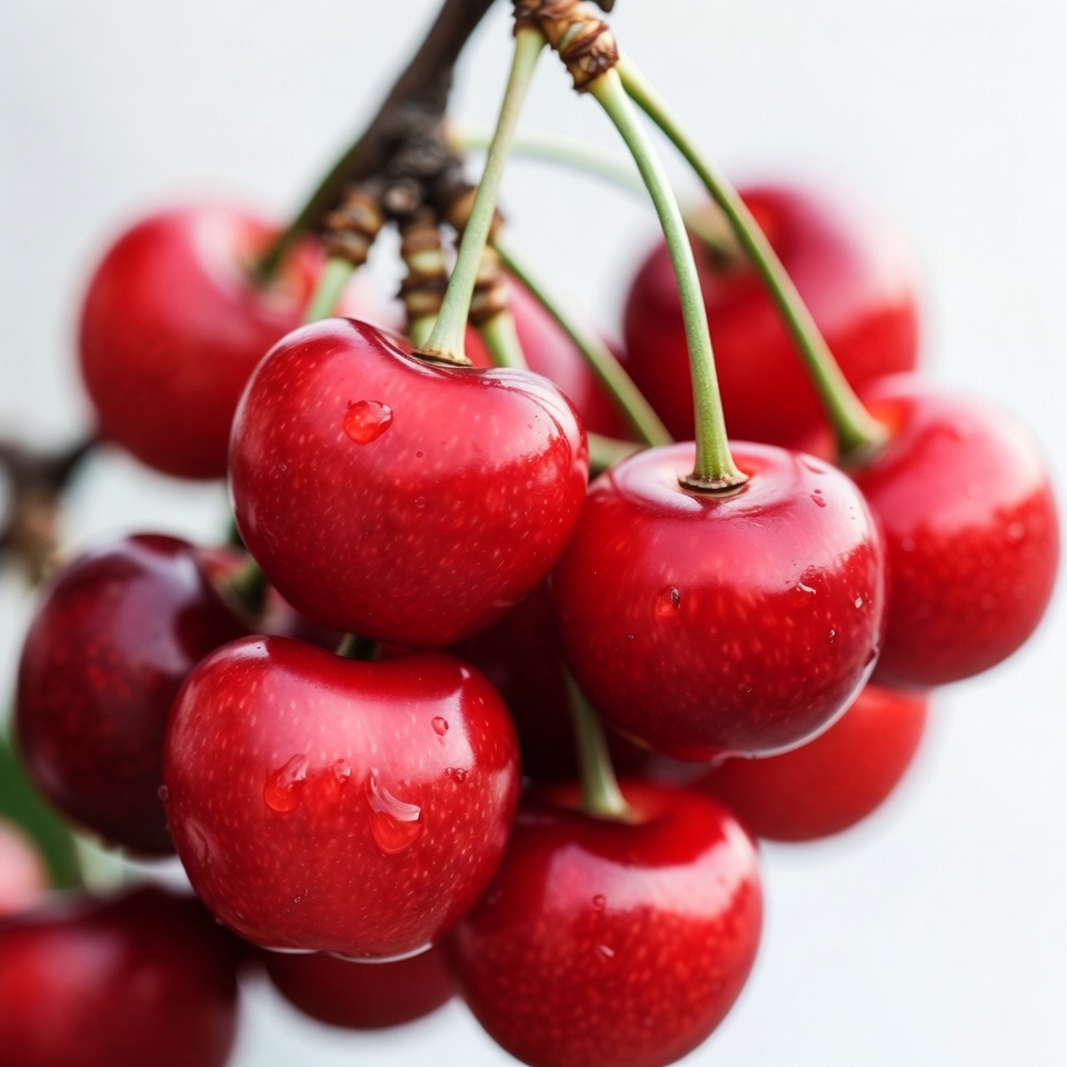 Fresh red cherries on branch Fresh red cherries on branch