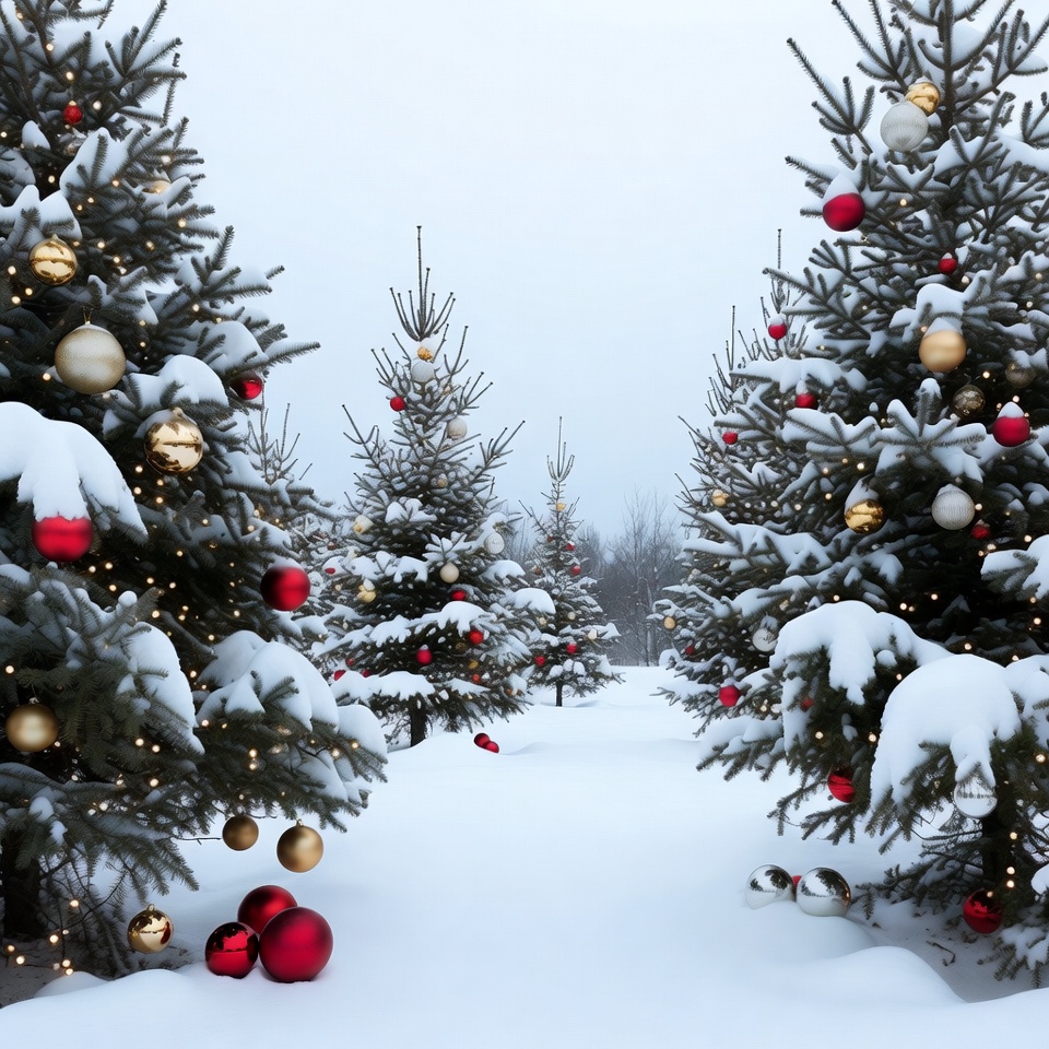 Snowy Christmas Trees with Ornaments Snowy Christmas Trees with Ornaments