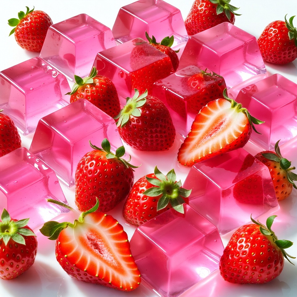 Strawberries with Pink Jelly Cubes Strawberries with Pink Jelly Cubes