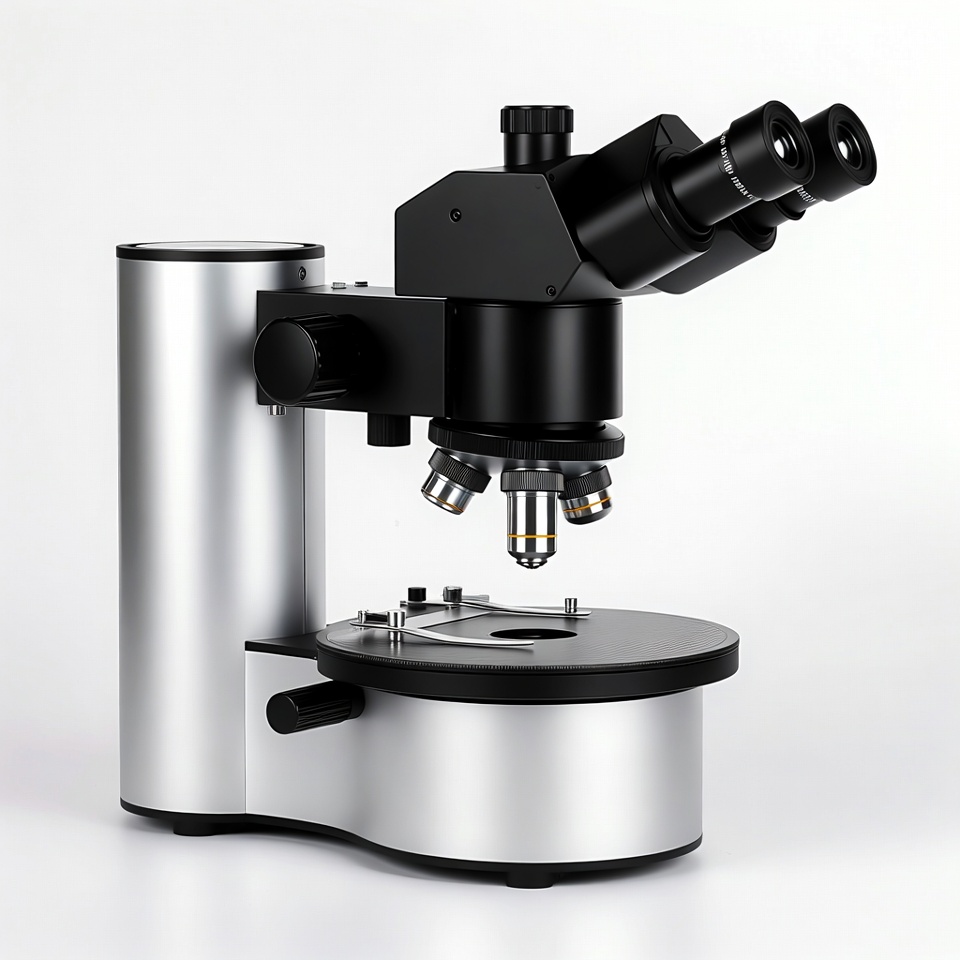 Modern Binocular Microscope on White Background Modern Binocular Microscope on White Background
