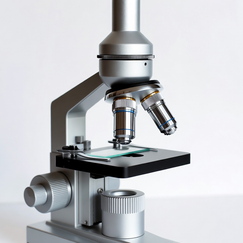 Silver Microscope on White Background Silver Microscope on White Background