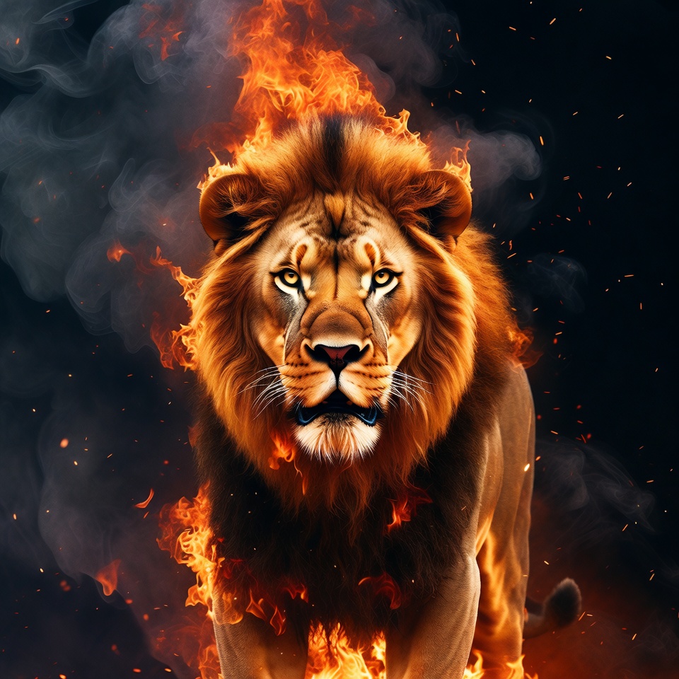 Fiery Lion in Flames Fiery Lion in Flames