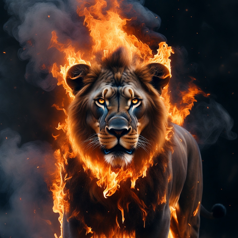 Fiery Lion Roaring in Flames Fiery Lion Roaring in Flames