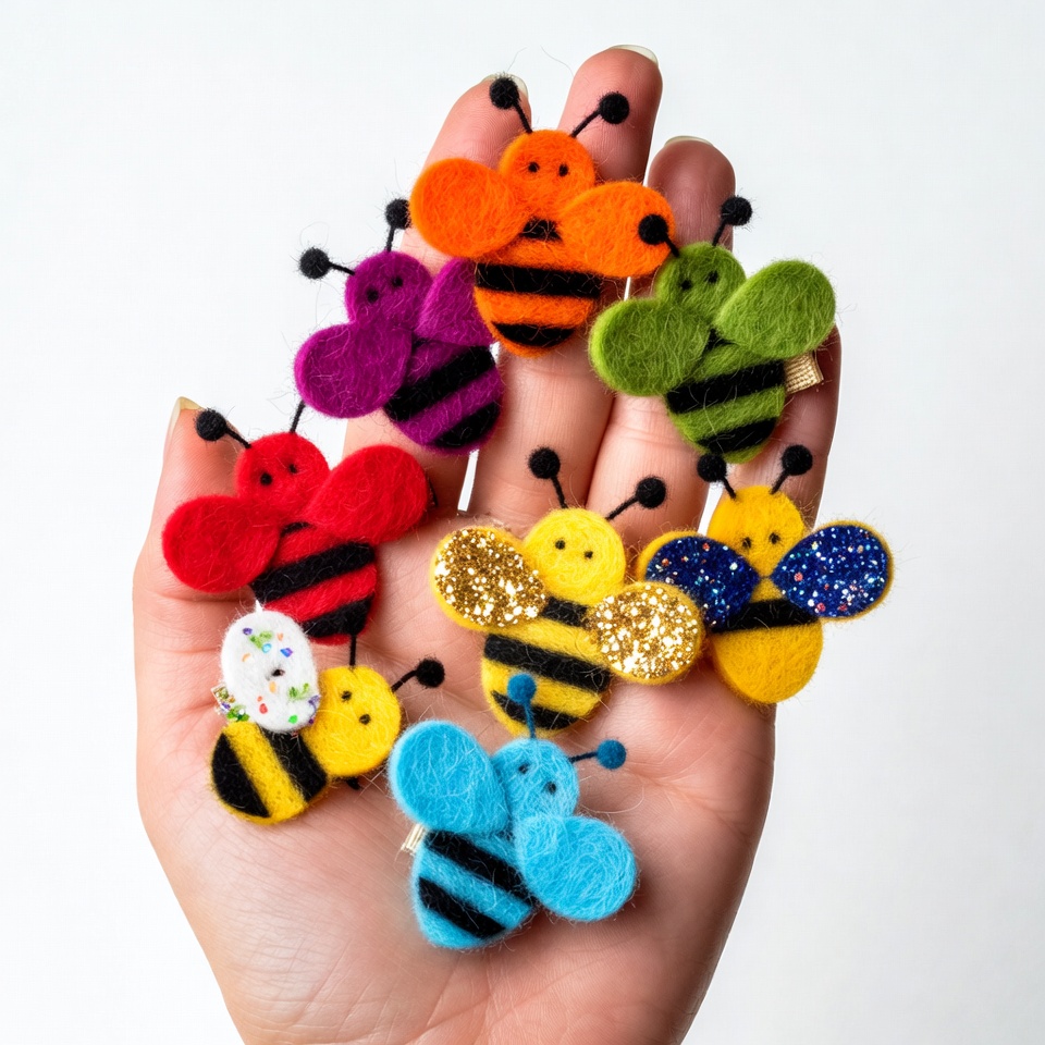 Colorful Felt Bees on Hand Colorful Felt Bees on Hand