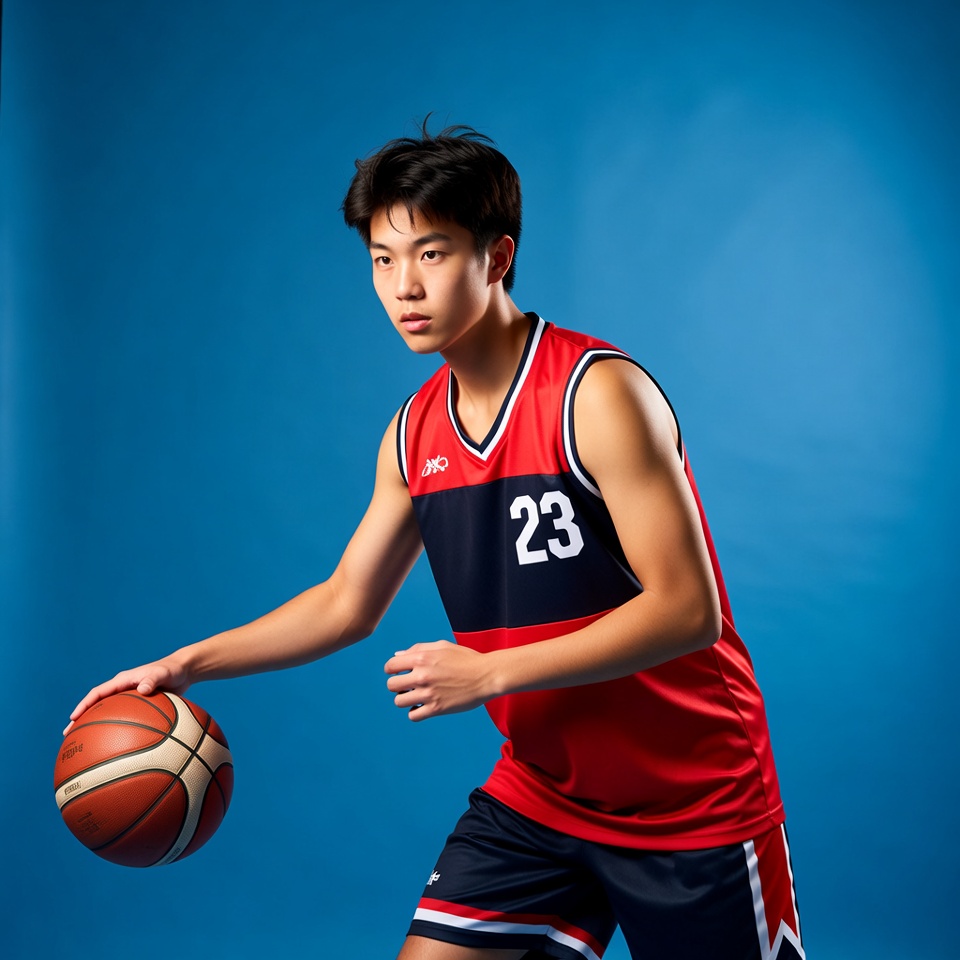 Asian boy dribbling basketball Asian boy dribbling basketball