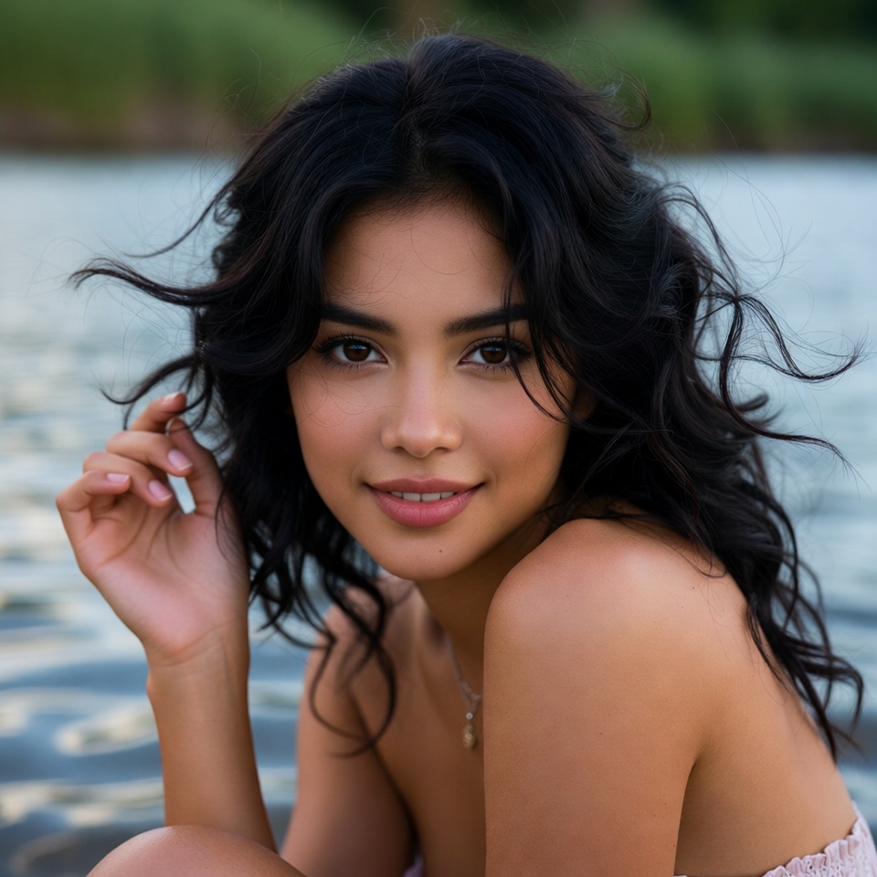 Beautiful woman by lake Beautiful woman by lake