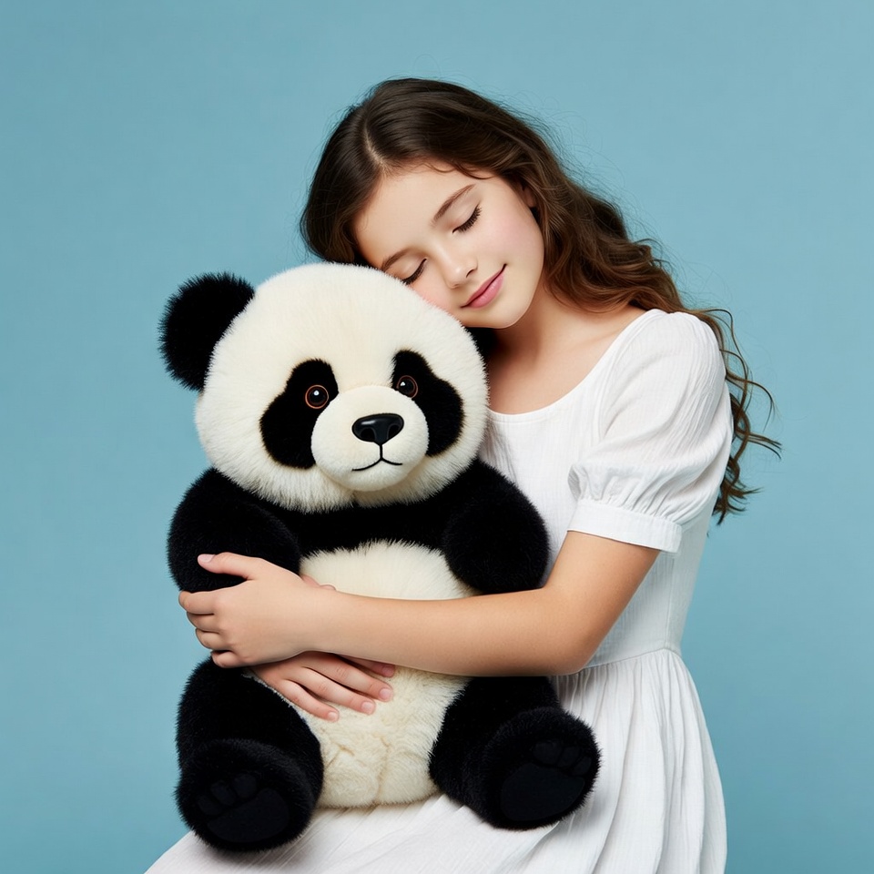 Girl hugging giant panda teddy bear Girl hugging giant panda teddy bear