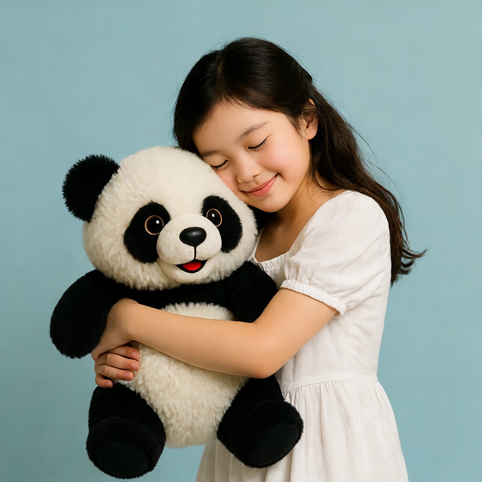 Asian girl hugging panda plush toy Asian girl hugging panda plush toy