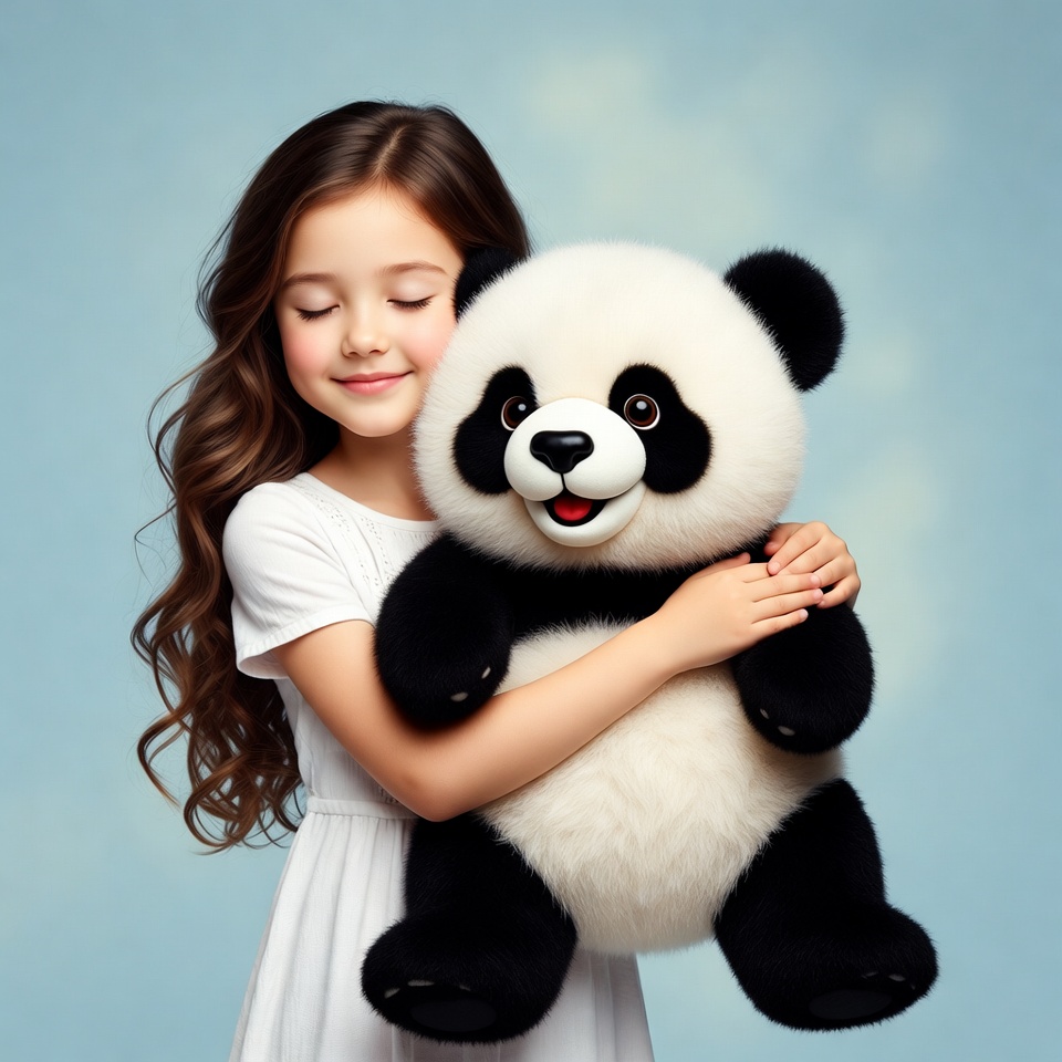 Girl hugging giant panda teddy bear Girl hugging giant panda teddy bear