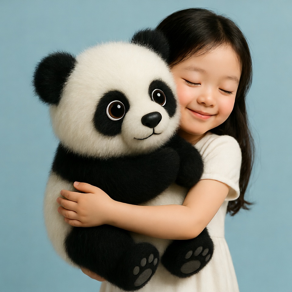 Asian girl hugging plush panda Asian girl hugging plush panda