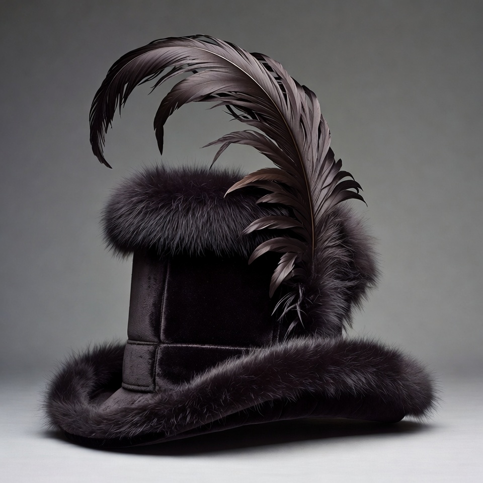Black velvet fur-trimmed top hat Black velvet fur-trimmed top hat