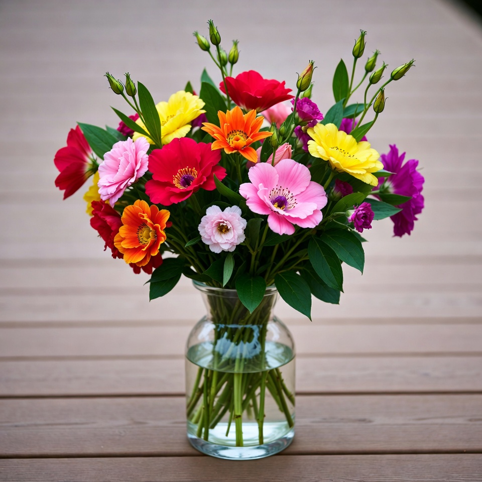Colorful Flowers in Glass Vase Colorful Flowers in Glass Vase