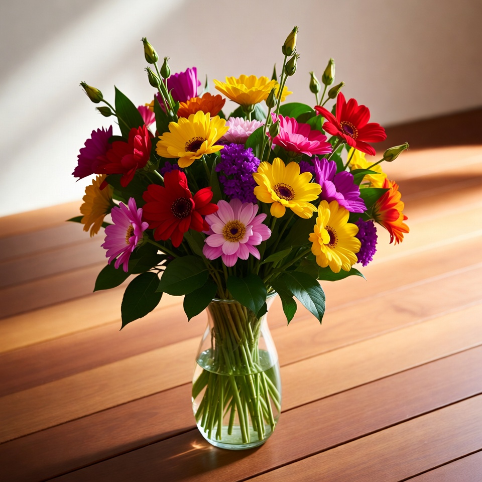 Colorful Gerbera Daisies in Glass Vase Colorful Gerbera Daisies in Glass Vase