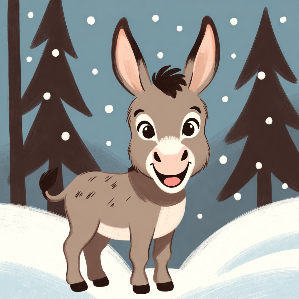 Cute donkey in snowy forest Cute donkey in snowy forest