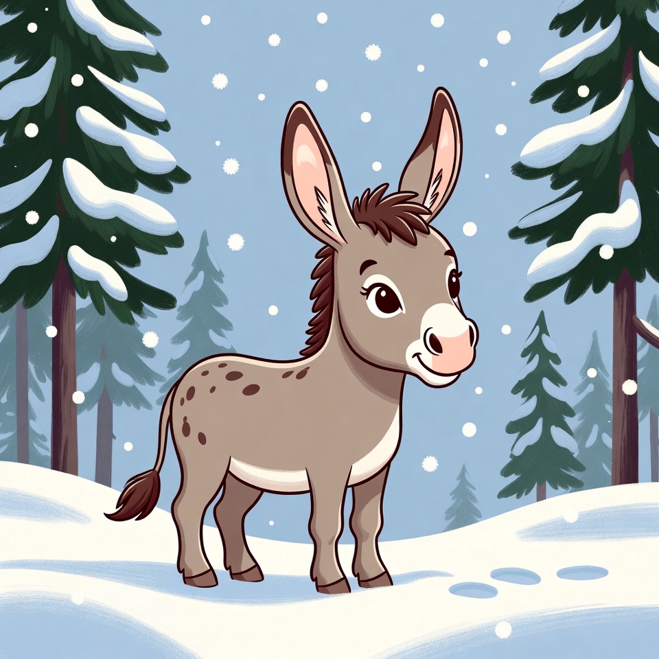 Cute donkey in snowy forest Cute donkey in snowy forest