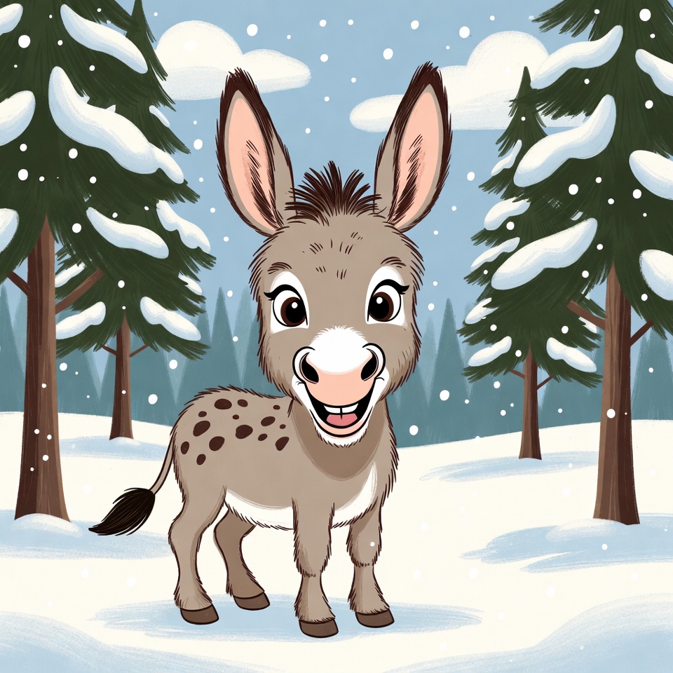 Cute donkey in snowy forest Cute donkey in snowy forest
