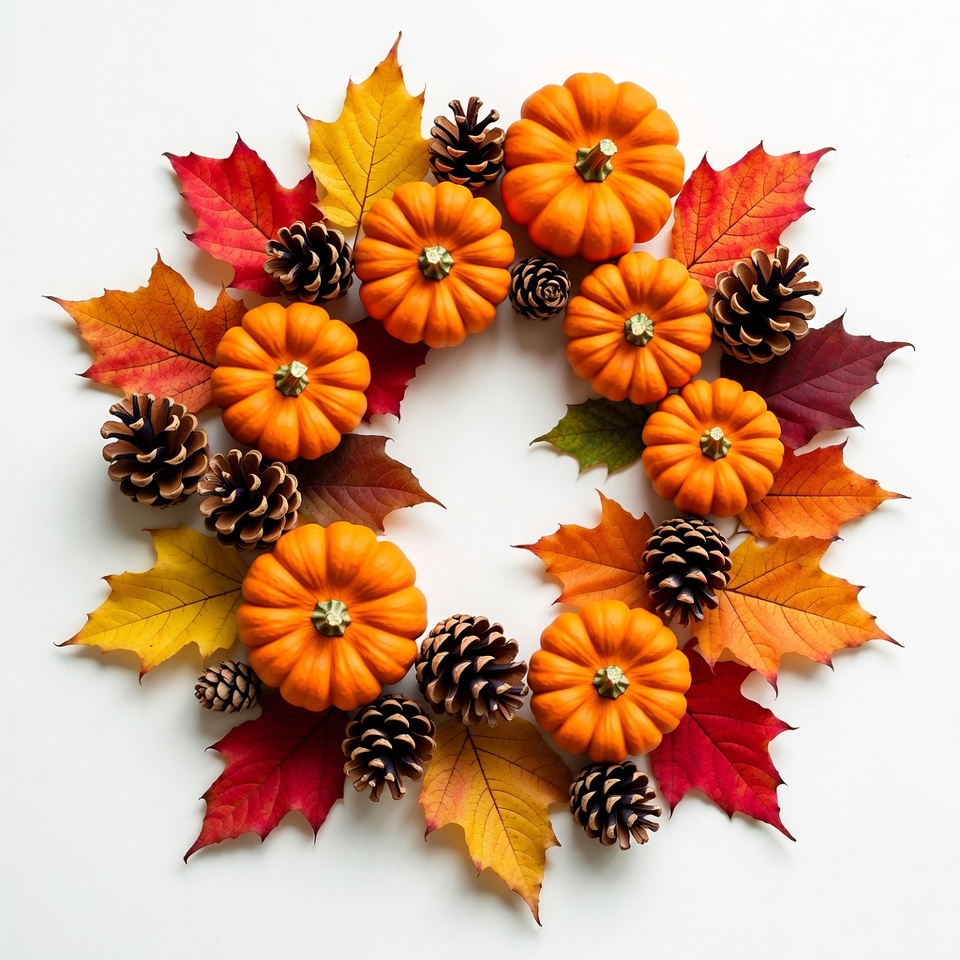 Fall Wreath with Pumpkins and Leaves Fall Wreath with Pumpkins and Leaves