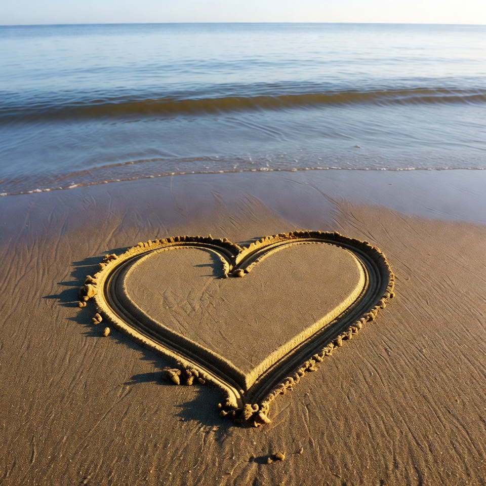 Heart drawn in sand by ocean Heart drawn in sand by ocean
