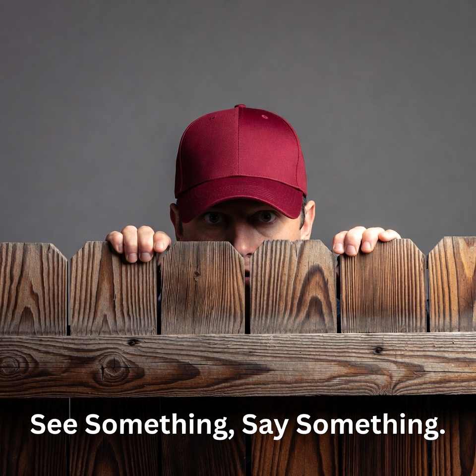 Man peeking over wooden fence Man peeking over wooden fence
