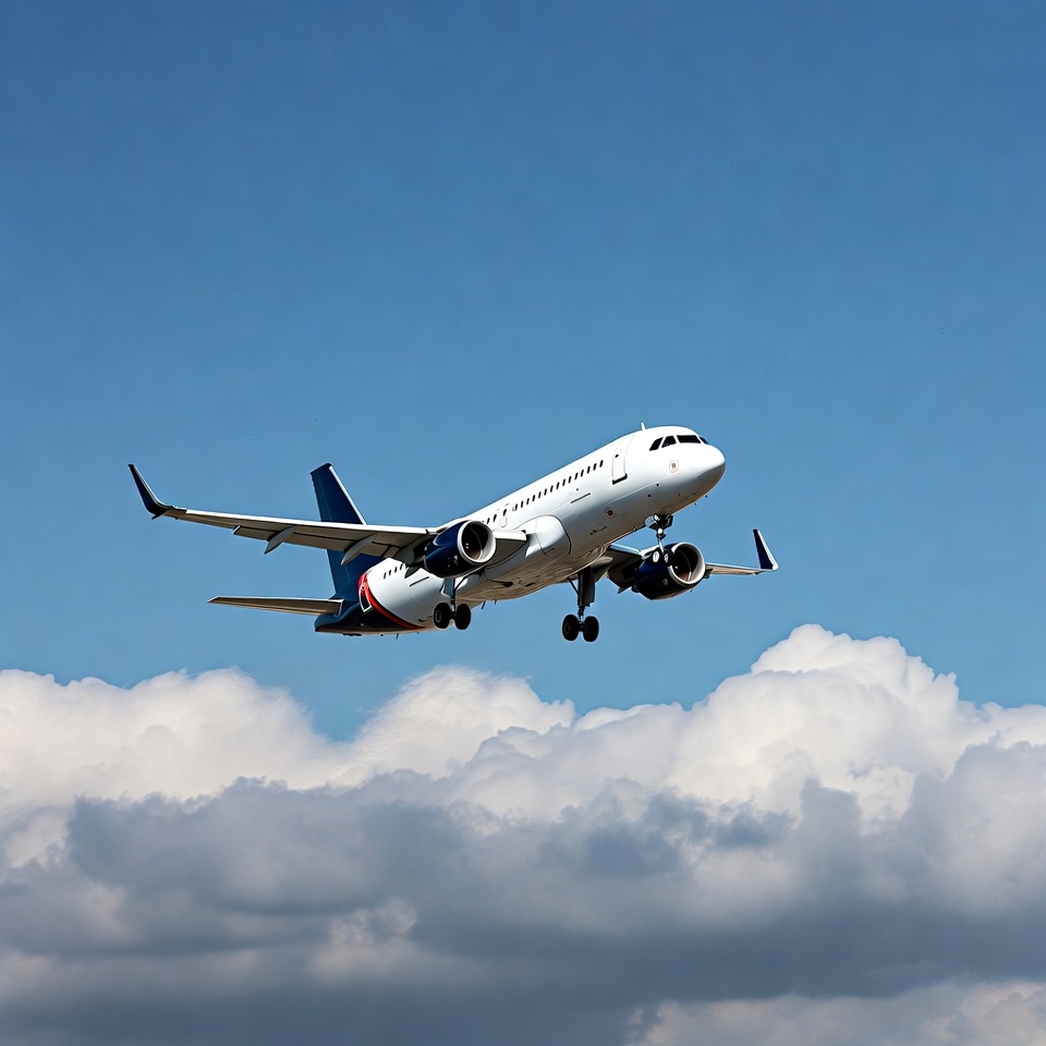 White Airplane Landing Over Clouds White Airplane Landing Over Clouds