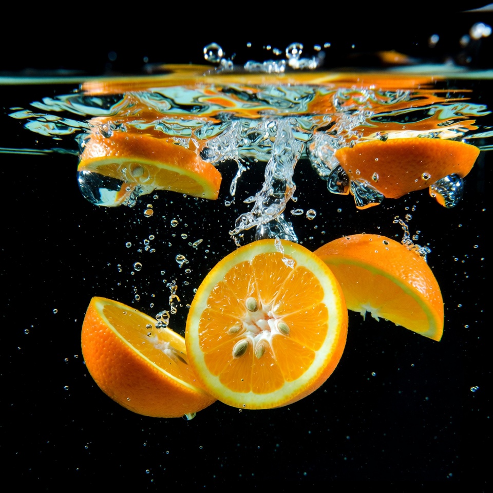 Oranges splashing underwater Oranges splashing underwater