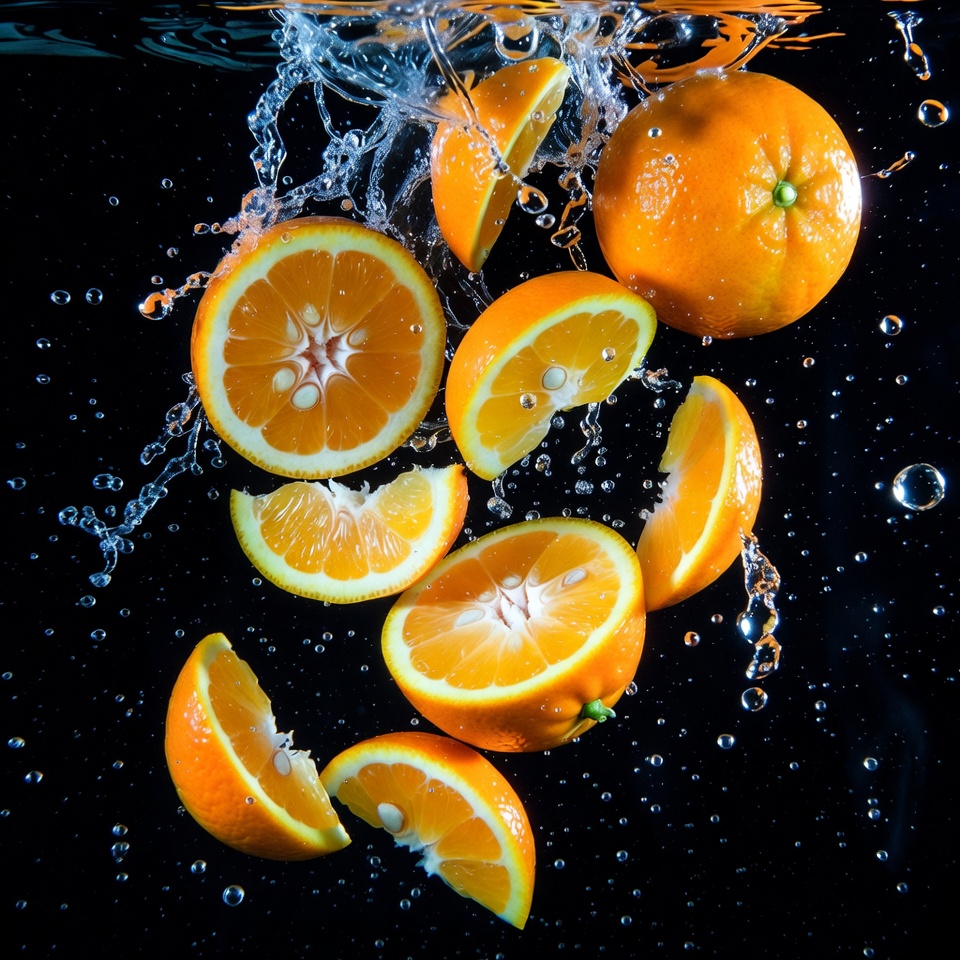 Oranges splashing in water Oranges splashing in water