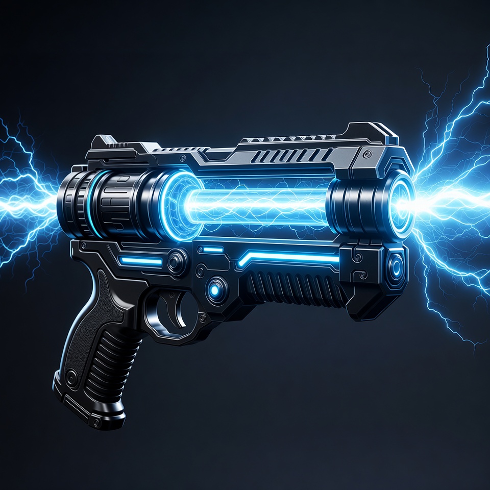 Futuristic Blue Plasma Gun Firing Futuristic Blue Plasma Gun Firing