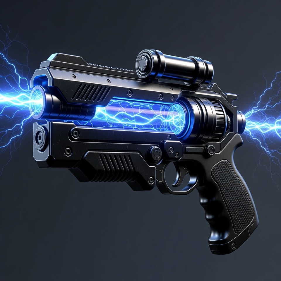 Futuristic Plasma Gun Firing Blue Energy Futuristic Plasma Gun Firing Blue Energy