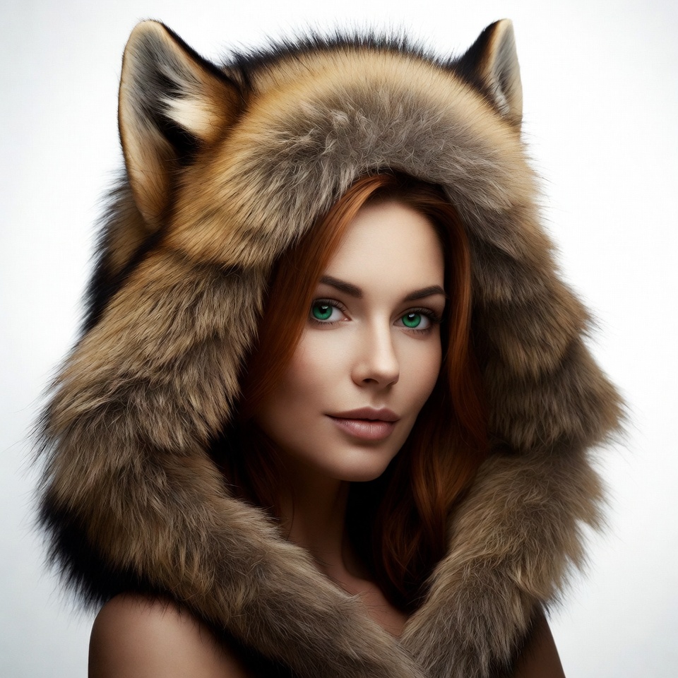 Redhead woman in fox fur hood Redhead woman in fox fur hood