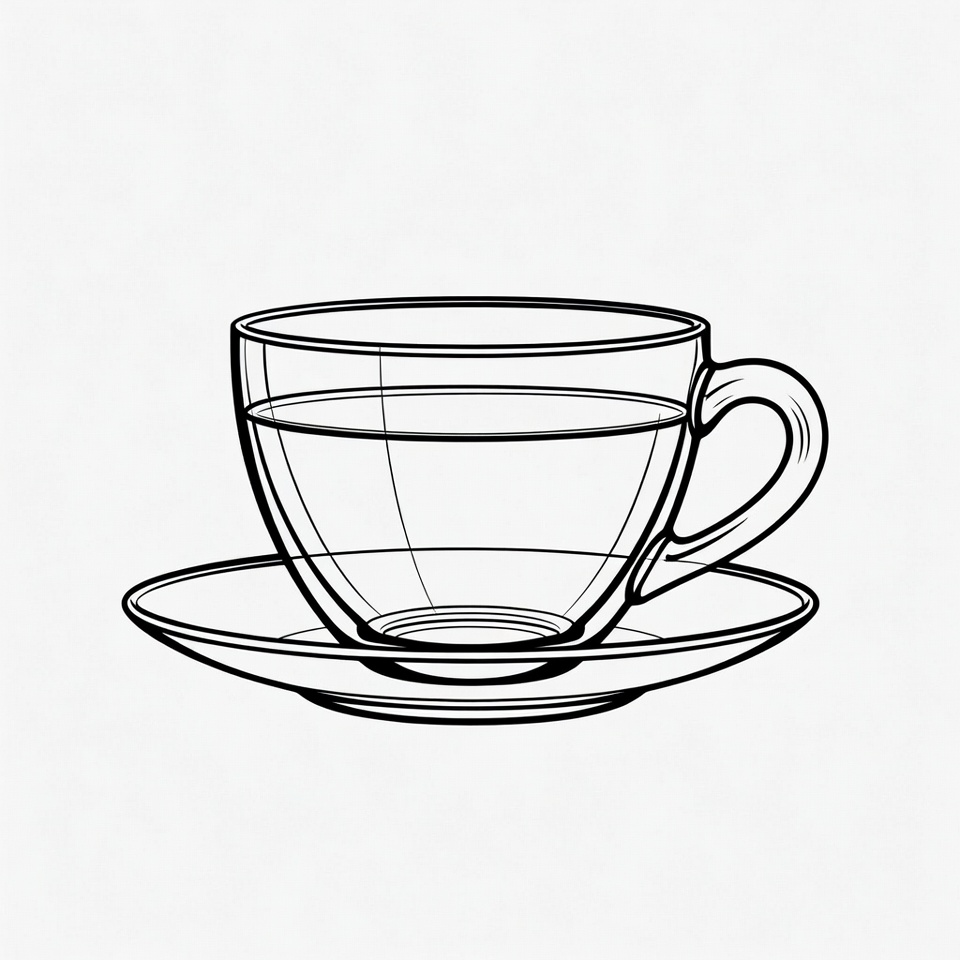 Glass Teacup with Saucer Outline Glass Teacup with Saucer Outline