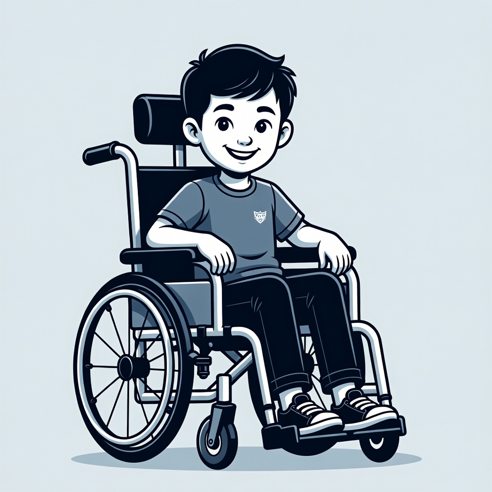 Asian boy in wheelchair illustration Asian boy in wheelchair illustration