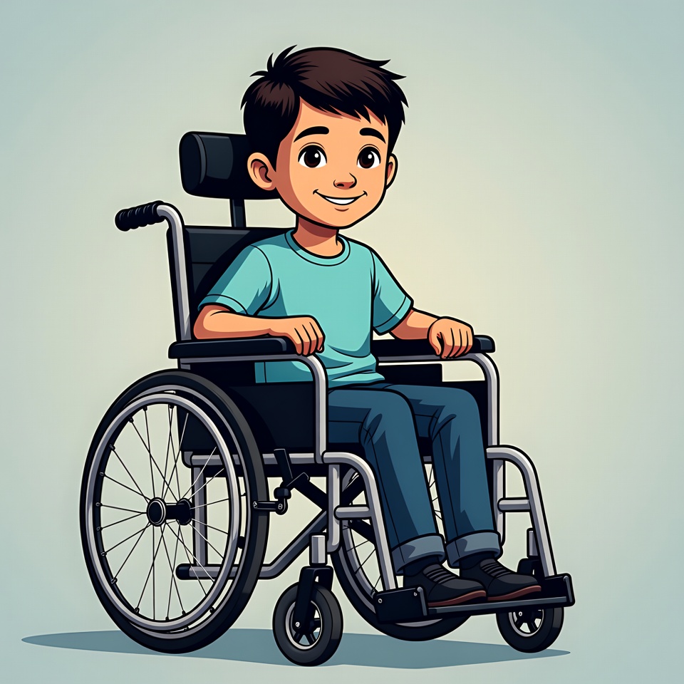 Smiling Asian boy in wheelchair Smiling Asian boy in wheelchair