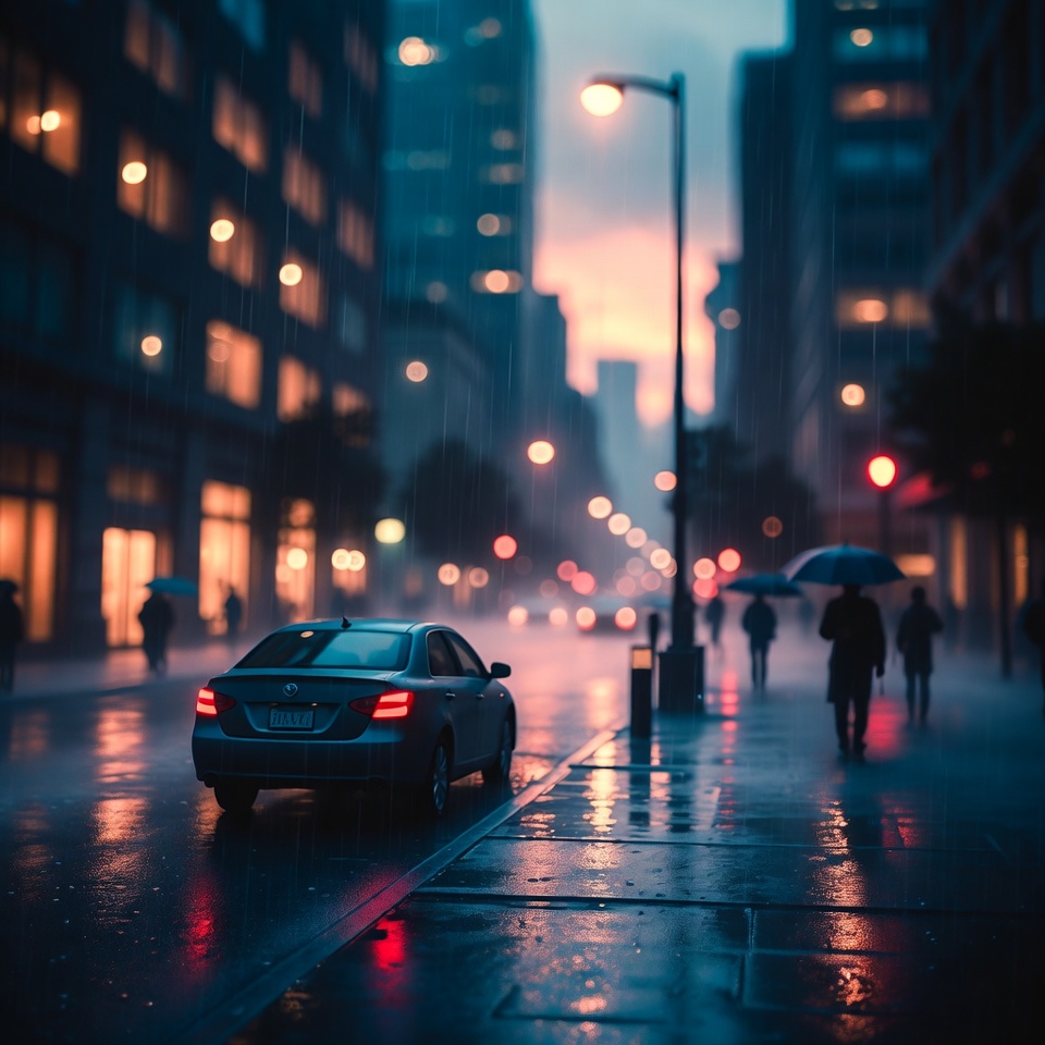 Rainy Night City Street with Car Rainy Night City Street with Car