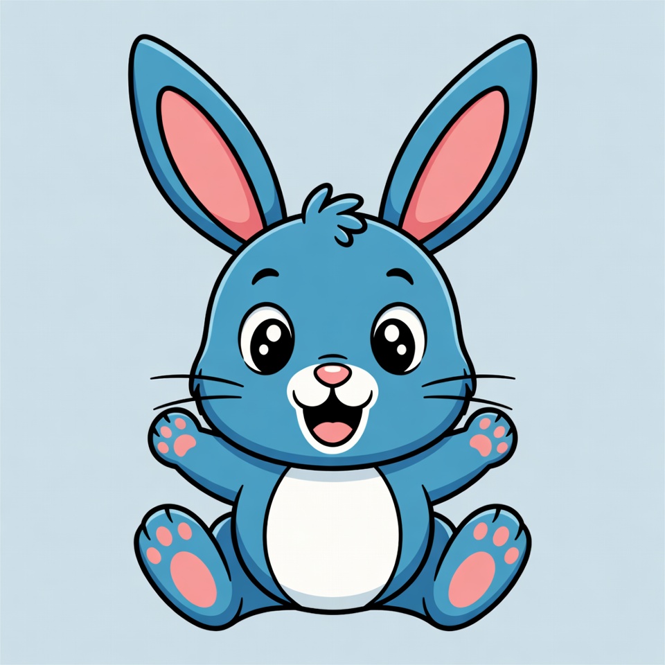 Cute blue cartoon bunny smiling Cute blue cartoon bunny smiling