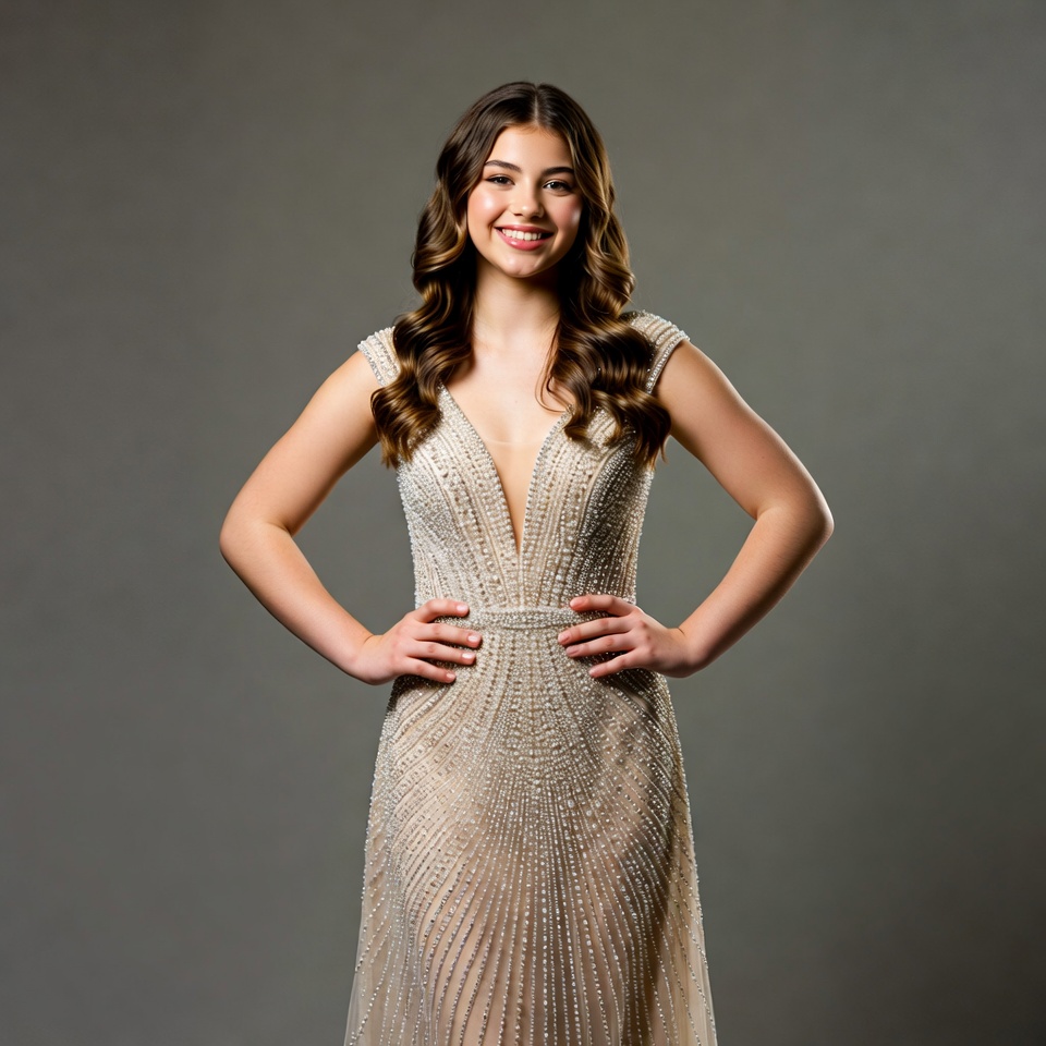 Teen girl in sparkling white gown Teen girl in sparkling white gown