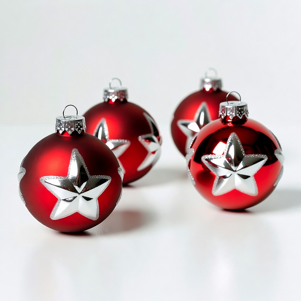 Red Christmas Ornaments with Silver Stars Red Christmas Ornaments with Silver Stars