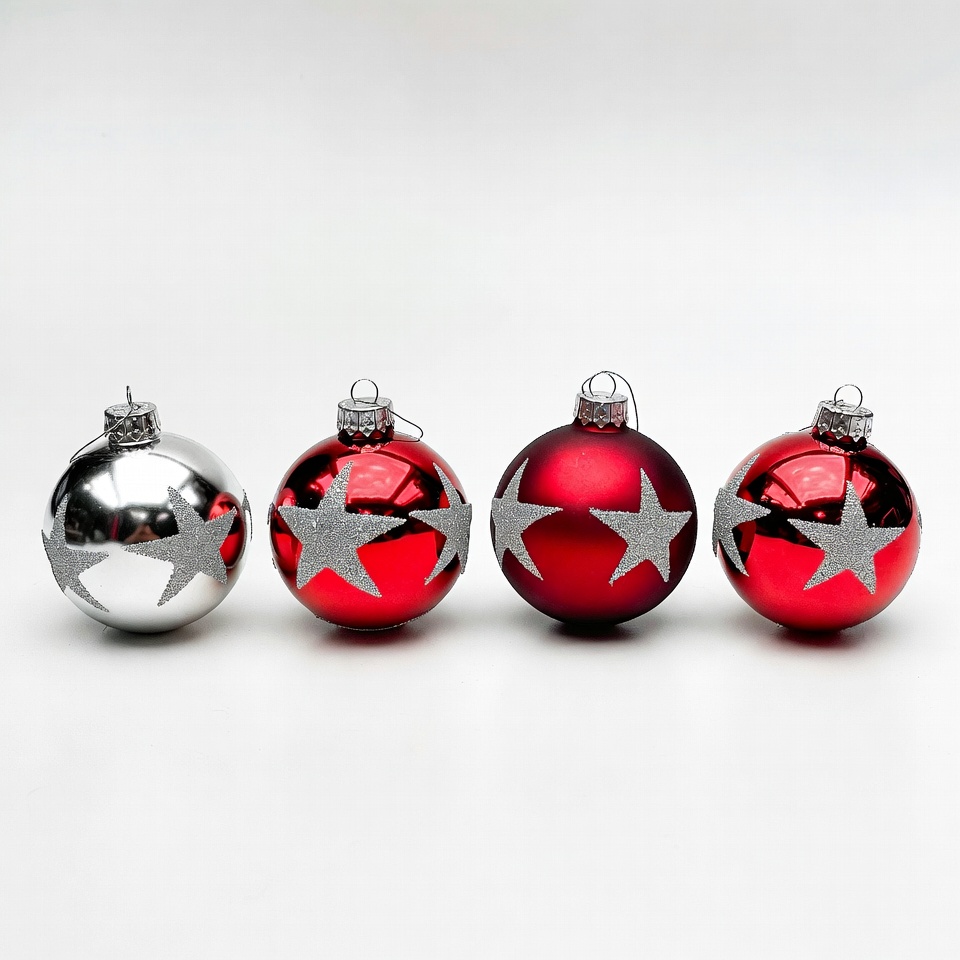 Silver and Red Star Christmas Ornaments Silver and Red Star Christmas Ornaments