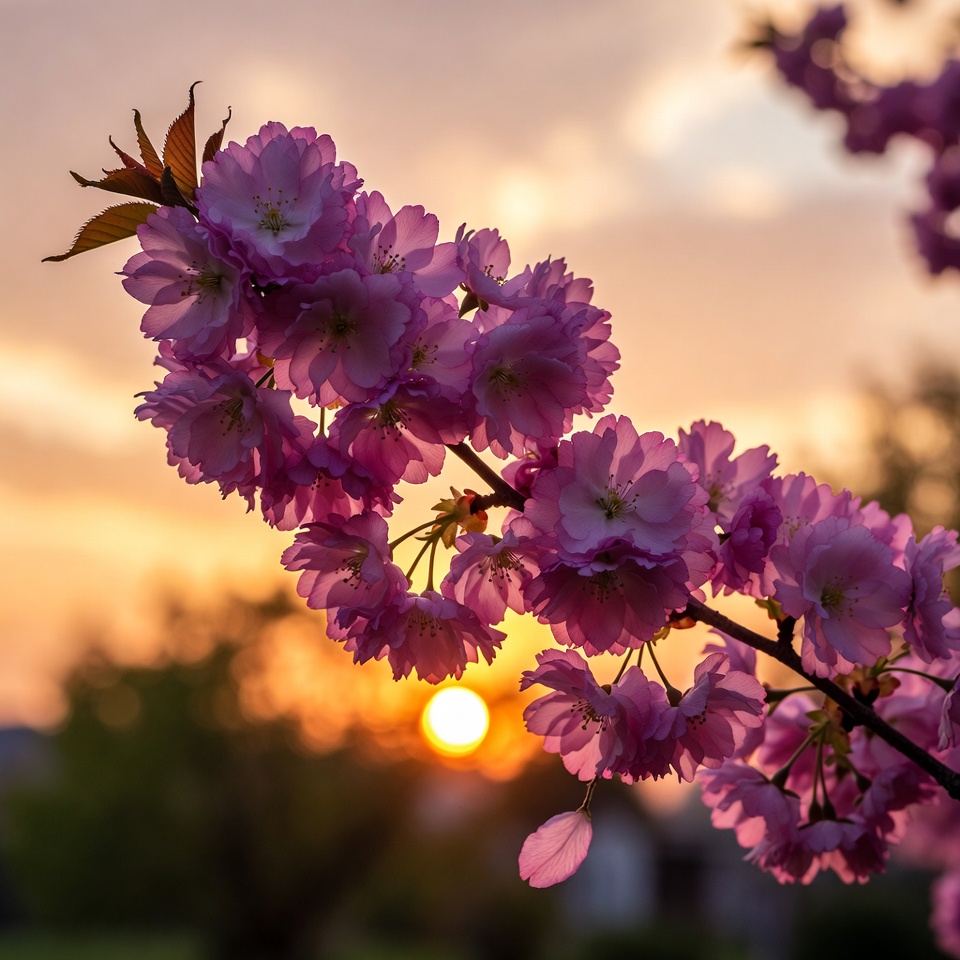 Pink Cherry Blossoms at Sunset Pink Cherry Blossoms at Sunset