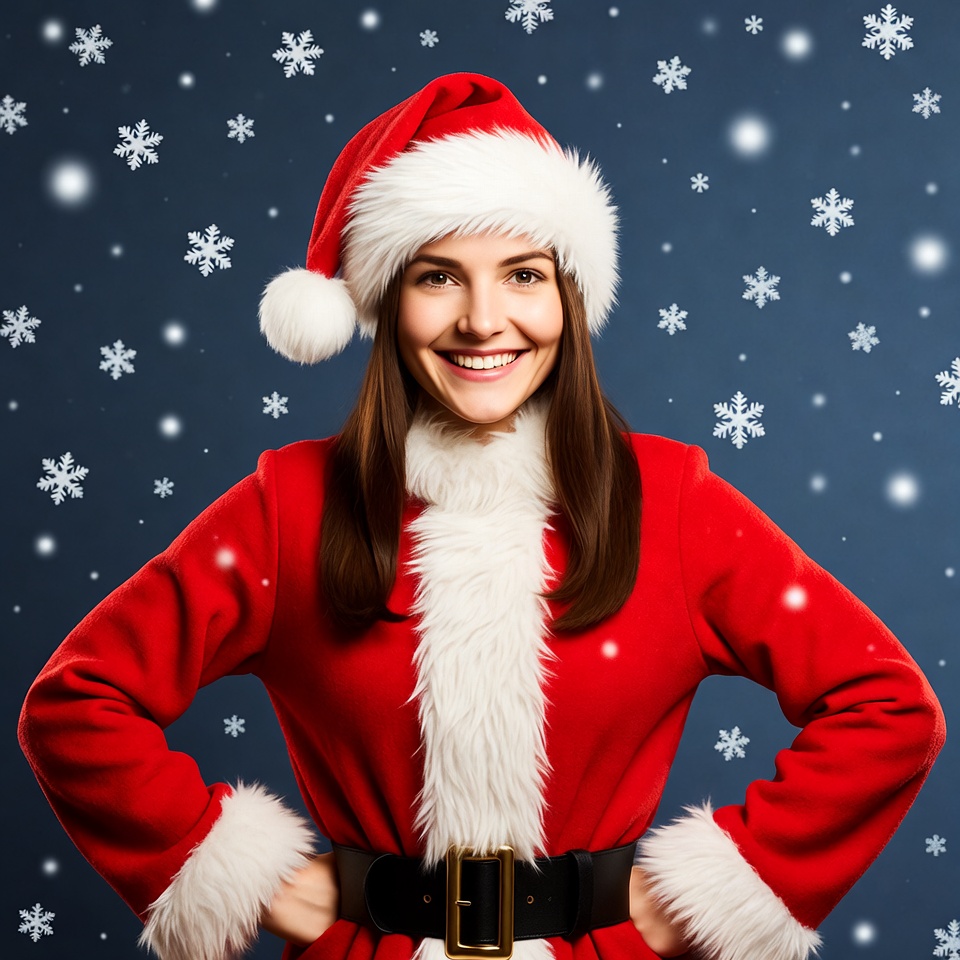 Smiling woman in Santa hat and suit Smiling woman in Santa hat and suit
