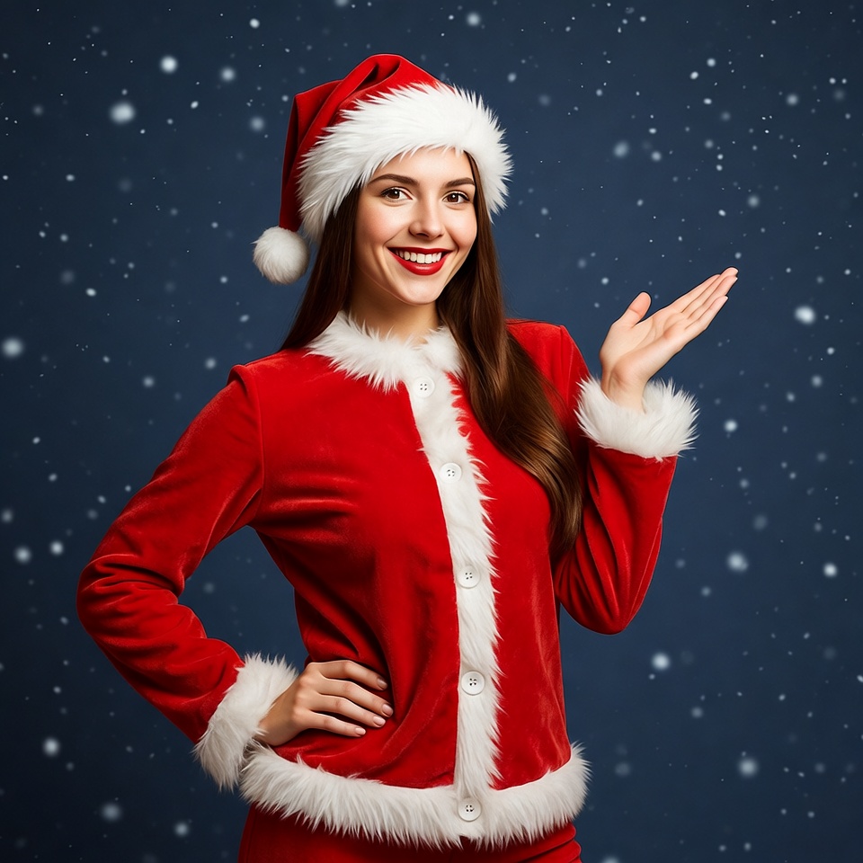 Smiling Woman in Santa Hat Posing Smiling Woman in Santa Hat Posing