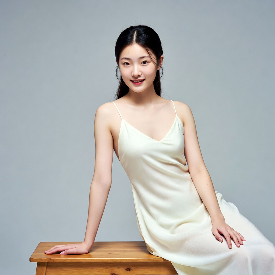 Asian woman in white slip dress Asian woman in white slip dress