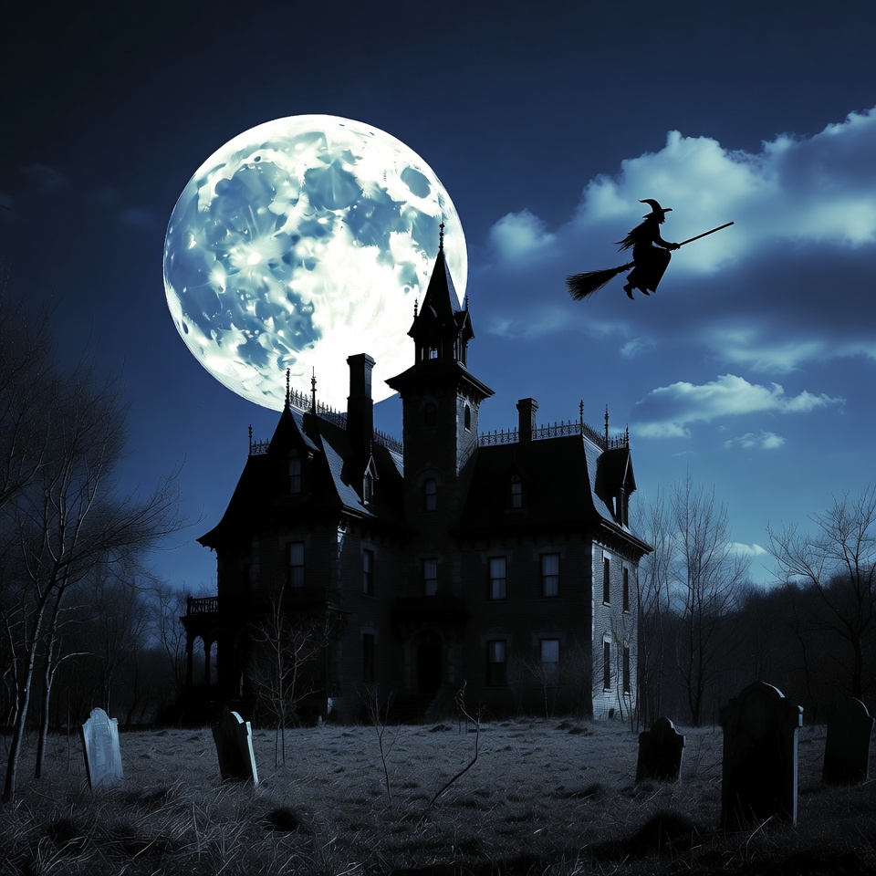 Witch Flying over Haunted Mansion Witch Flying over Haunted Mansion